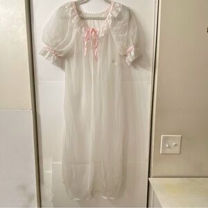 Vintage Sears Nylon White Sears Lace Bow Robe S